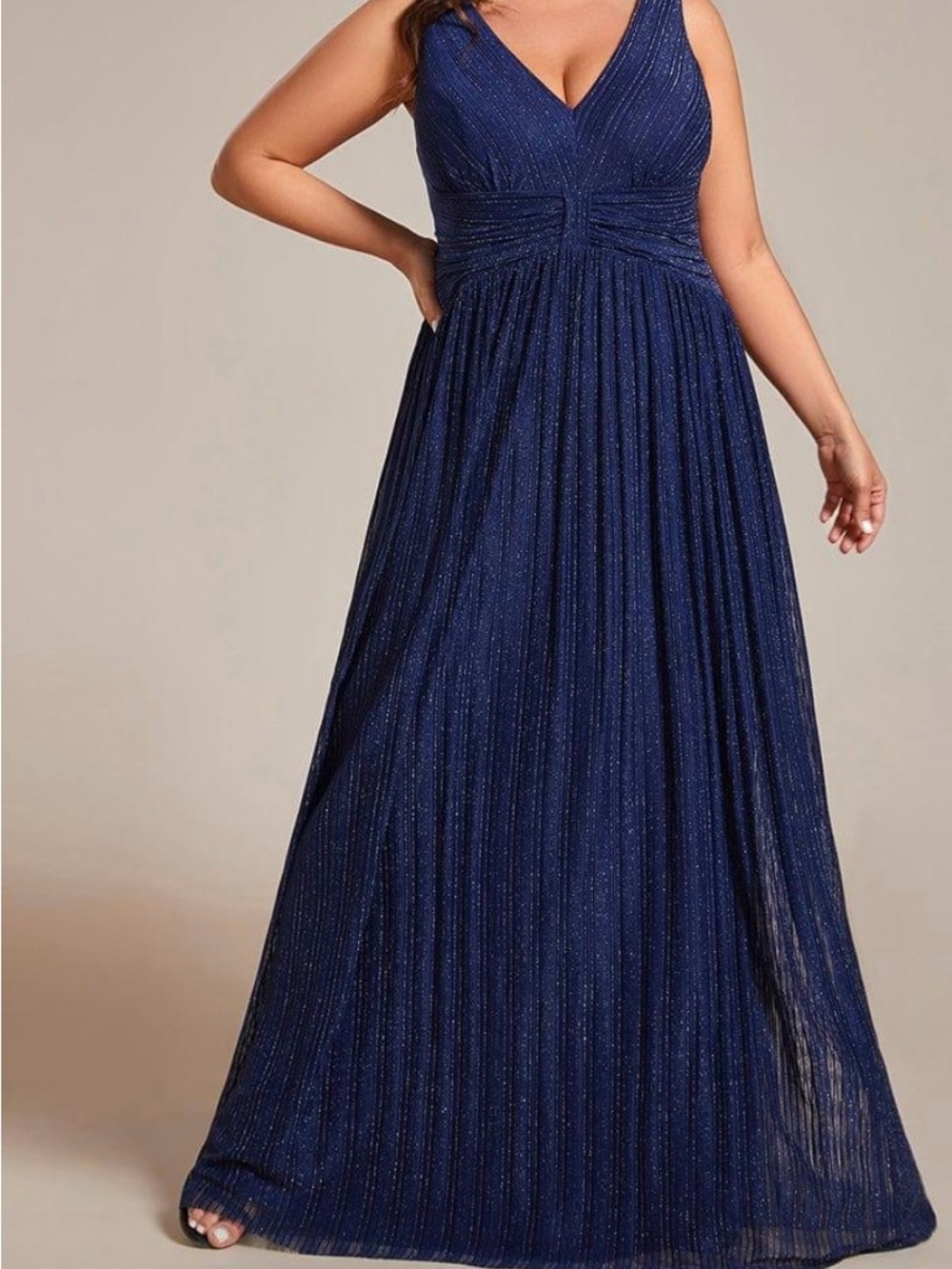 Plus-Size Navy Sparkle V-Neck Evening Dress